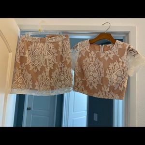 Windsor crop top with mini skirt . White with blush undertone. X-small.